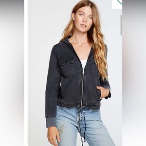 Chaser Stretch Twill Hooded Zip Up Jacket‎ in vintage Black Sz Small